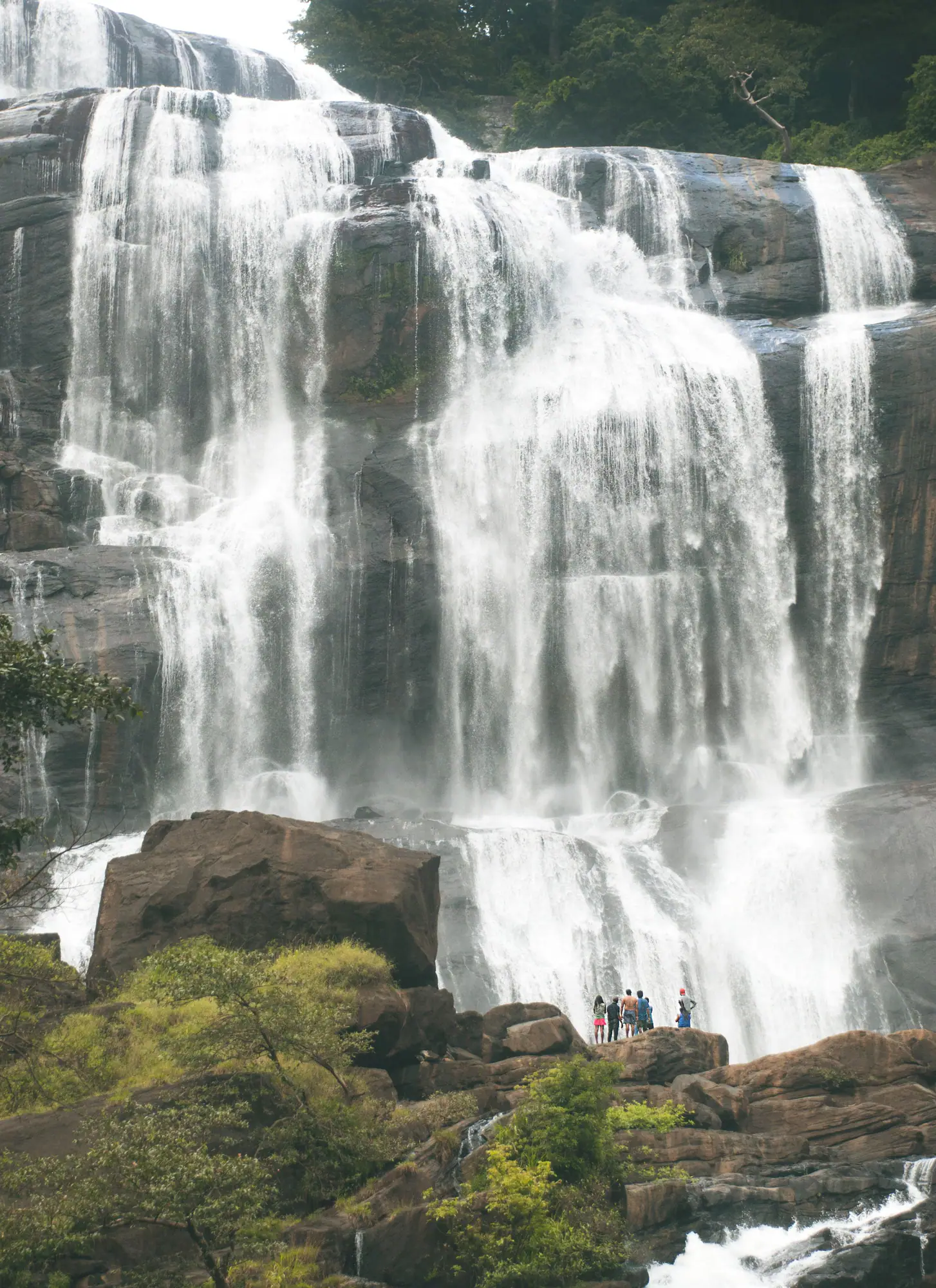 Close-up of a waterfall pouring over rocks